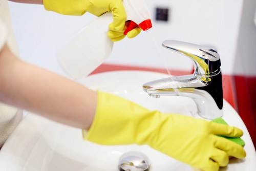 Stain treatment being applied to a carpet during cleaning